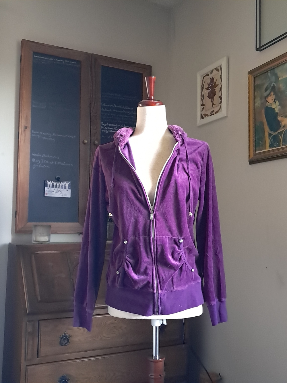 French Laundry Women's Purple Velour Zip-Up Hoodie